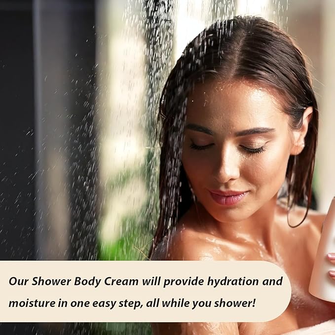 Shower Body Cream - Pine with Shea Butter, Collagen, Vitamin E and Aloe Vera - Moisturizing, Nourishing, and Soothing Skin Care - By Natural Splash.