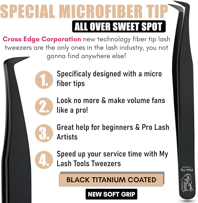 My Lash Tools Lash Tweezers For Eyelash Extension Precision Fiber Tip Lash Tweezers for Eyelash Extensions 90 Degree Mega Volume Boot tweezers for women | Pro Stainless Steel Lashing Tweezers (Black)