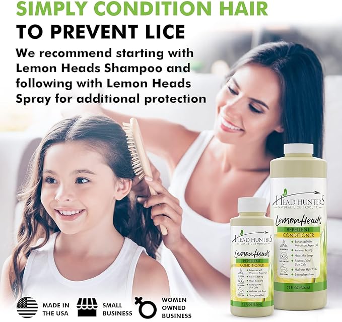 Head Hunters Lemon Heads Natural Conditioner - Daily Repellent for Kids and Adults - Non-Toxic, Extremely Effective Lice Prevention Without Chemicals - 12 Oz