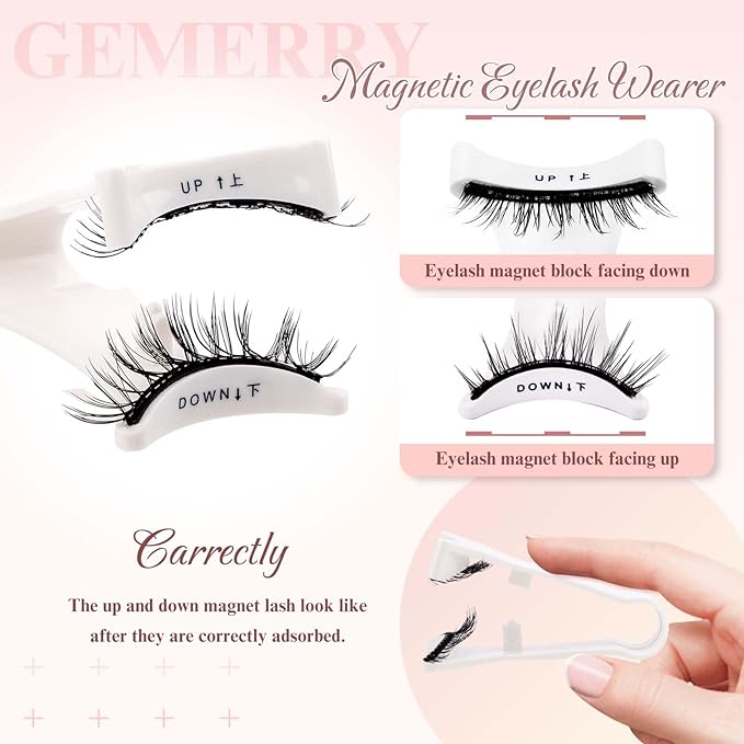 GEMERRY Magnetic Eyelashes with Applicator Magnetic Lashes Natural Look Reusable Soft Strip Lashes No Glue No Eyeliner Needed Lash Applicator Tool Kit Easy to Wear and Remove