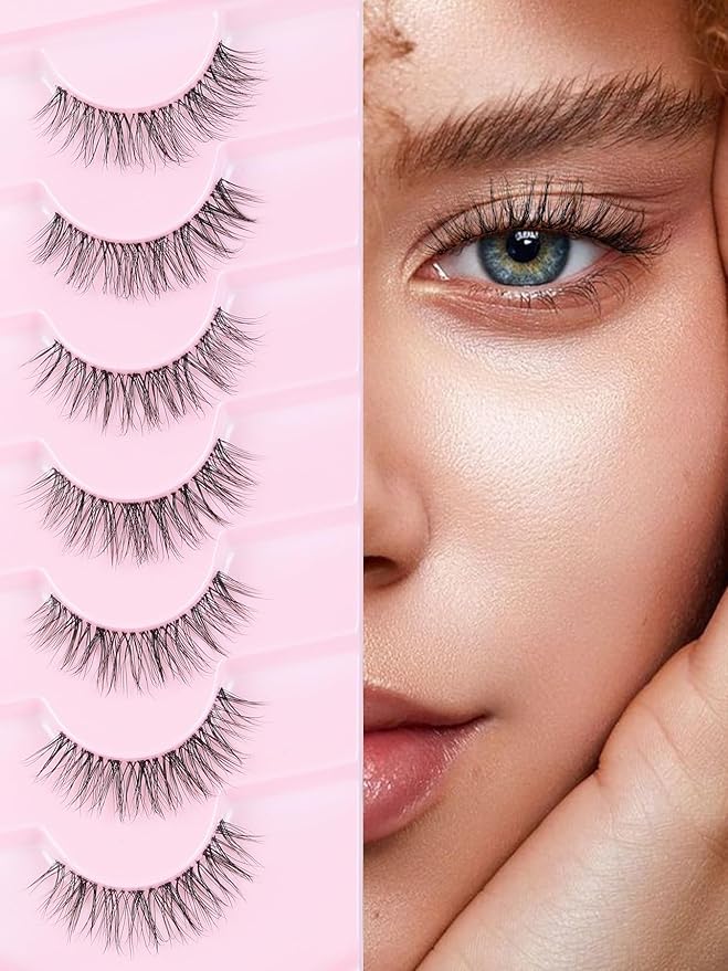 Lashes Natural False Eyelashes Short Lashes 13mm Wispy Eyelashes with Clear Band 3D Volume False Lashes Soft Strip Lashes Pack C Curl Natural Eyelashes Fake Lashes 7 Pair EVENTILL