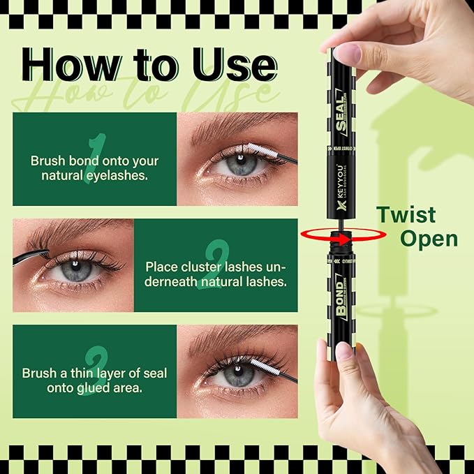 Lash Bond and Seal 10ML White Bond and Seal Lash Glue KEYYOU Lash ClUSter Glue MasUSra for Long Lasting WaterProof Lash Extension Glue Clear-5ml+5ml