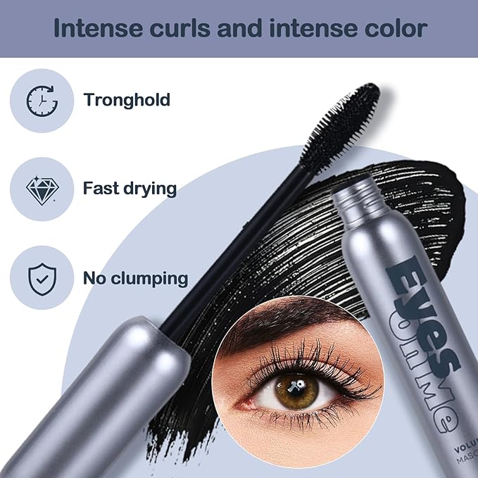 Eyes On Me Waterproof Volumizing Mascara – Long-Lasting Curl & Lift, Smudge-Proof, Conditioning Formula with Panthenol & Vitamin E, Precision Tapered Silicone Brush, Jet Black