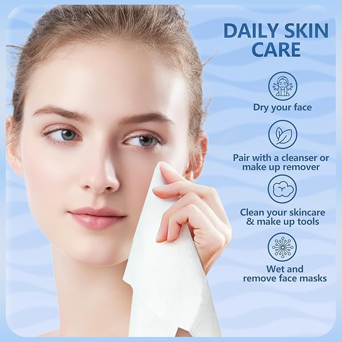 Disposable Face Towels Travel, 12"×12" Extra Large Face Towelettes, Ultra Soft Facial Towels for Sensitive Skin, Makeup Remover Dry Wipes, 40 Count (2 Packs of 20)