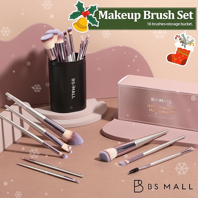 BS-MALL Makeup Brush Set 18 Pcs Premium Synthetic Foundation Powder Concealers Eye shadows Blush Makeup Brushes with black case