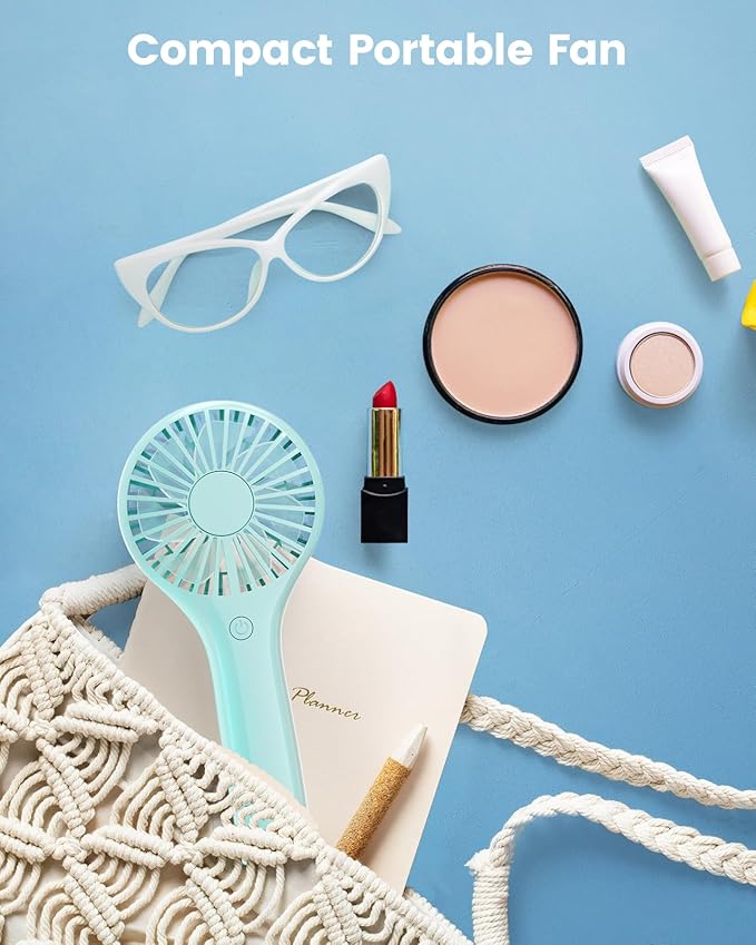 Portable Mini Fan - Powerful Personal Handheld Fan with 3 Speeds, Cute and Small, USB Rechargeable for Travel/Lash/Makeup/Outdoor/Home, Blue
