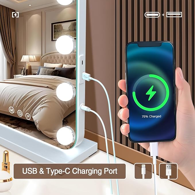 Vanity Mirror with Lights, Hollywood Lighted Makeup Mirror with 15 Dimmable LED Bulbs for Dressing Room & Bedroom，Memory Function