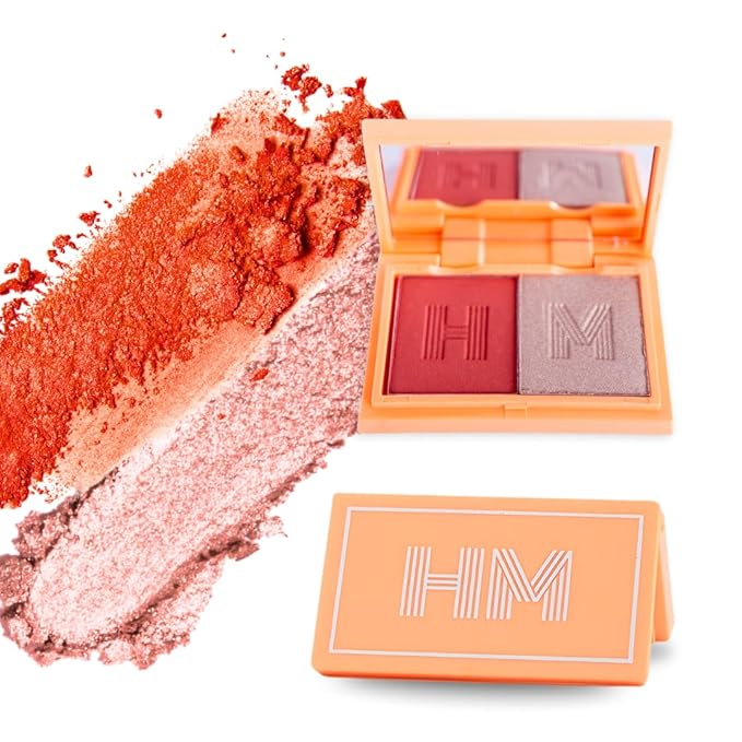 Blush + Brighten Highlighter Duo, Mini Lightweight Blendable Shimmer Blush, High Pigmented Makeup Powder Palettes, Cruelty Free - BoSS Babe