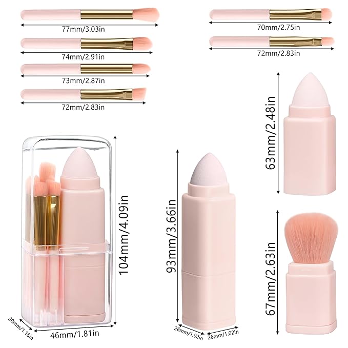 Makeup Brushes Set,8 pcs Portable Face Powder Blush Concealers Eye Travel Make up Brushes Set Small Multifunctional Cosmetic Brushes with Case (Orange)