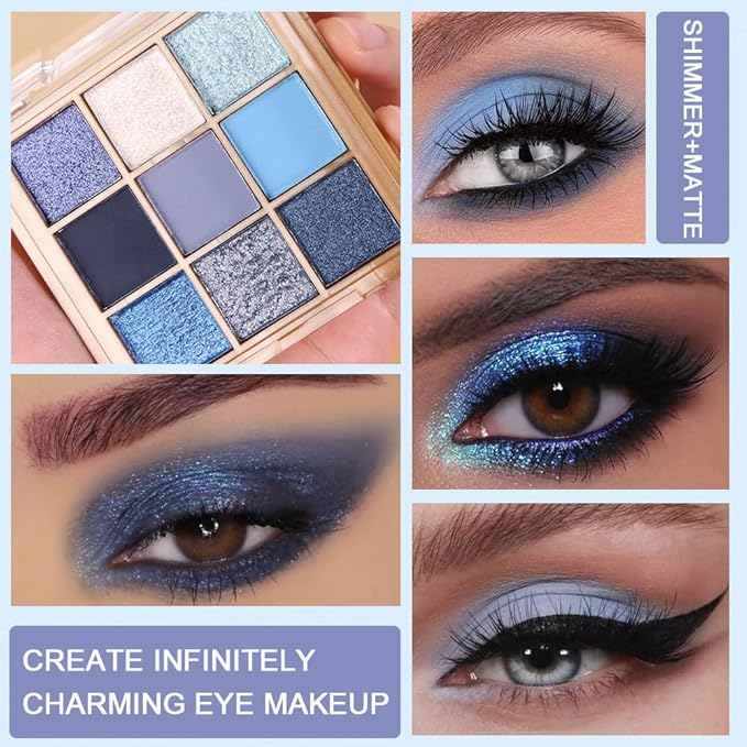 Matte Sparkling Eye Shadow Palette,Neutral Nude Smoky Glitter Powder Eyeshadow for Older Women,High-Pigment Eye Makeup, Naturing-Looking Travel Size Makeup Pallete (Matte Glitter-Blue)