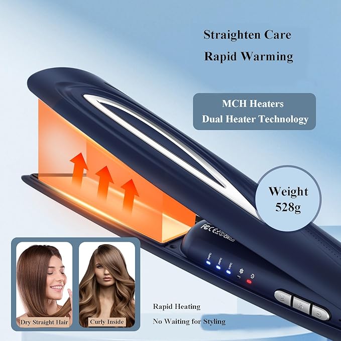 Hair Straightener Portable Airflow Styler Hair Straightener & Curler, Fast Heating Hair Care with 3 Temperature and 1 Wind Speed Settings, Dry Curl and Straighten 3-in-1 Hair Styling Tools for Women