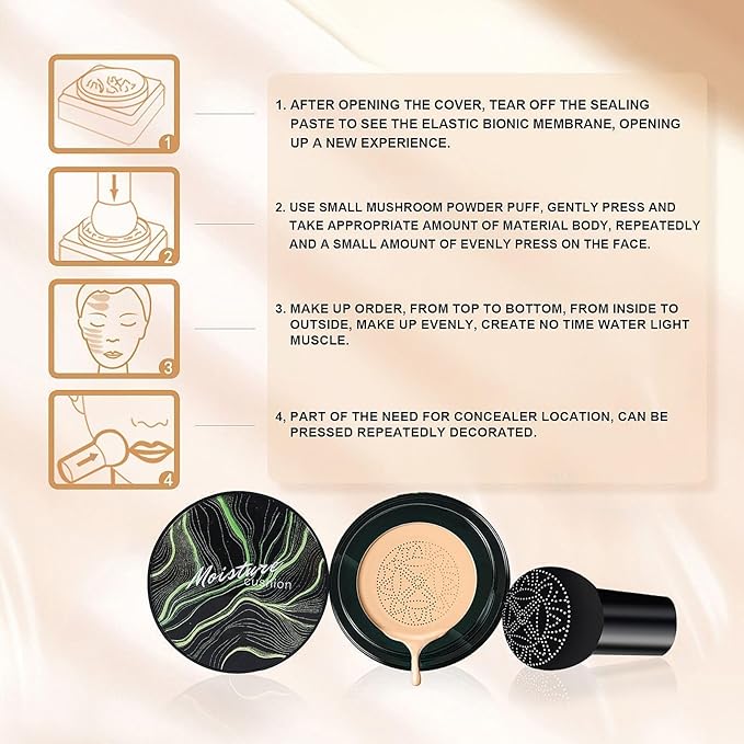 Mushroom Head Air Cushion CC Cream - Brightening & Moisturizing BB Cream Makeup Long Lasting Matte Concealer, Even Skin Tone for All Skin Types (Natural, 3.21 Ounce (Pack of 1))