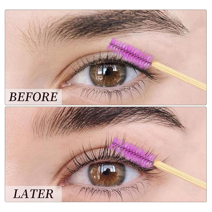 MyAoKuE-UP 100 Pack Bamboo Handle Mascara Wands Disposable Eyelash Brushes Eco-friendly Lash Extension Tool, Purple