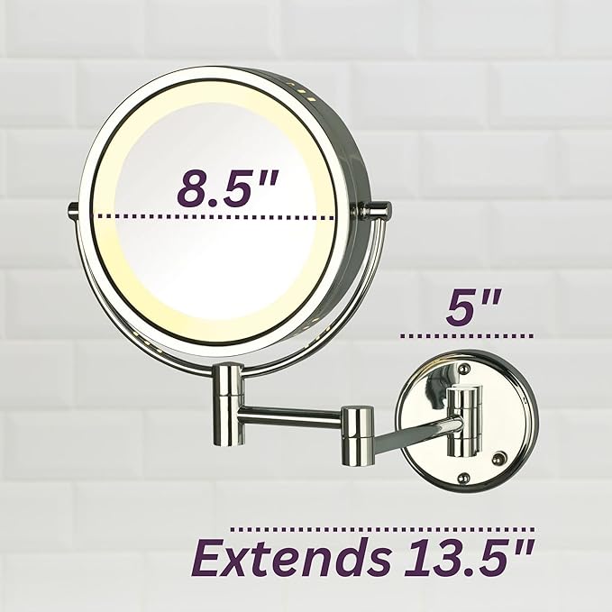 JERDON Wall-Mounted Magnifiying Makeup Mirror with Lights - Direct Wire Mirror with Chrome Finish - 8X/1X Magnification - Model HL75CD