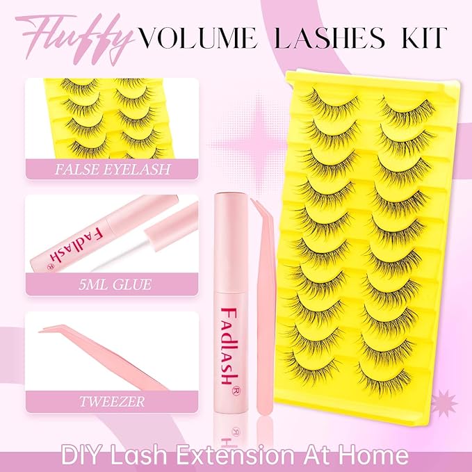 False Eyelashes Natural Kit Cat Eye Lashes with Thin Band Wear Comfortable Black Fake Lashes 10 Pairs Lash Applicator Tool at Home by FADLASH, BY004
