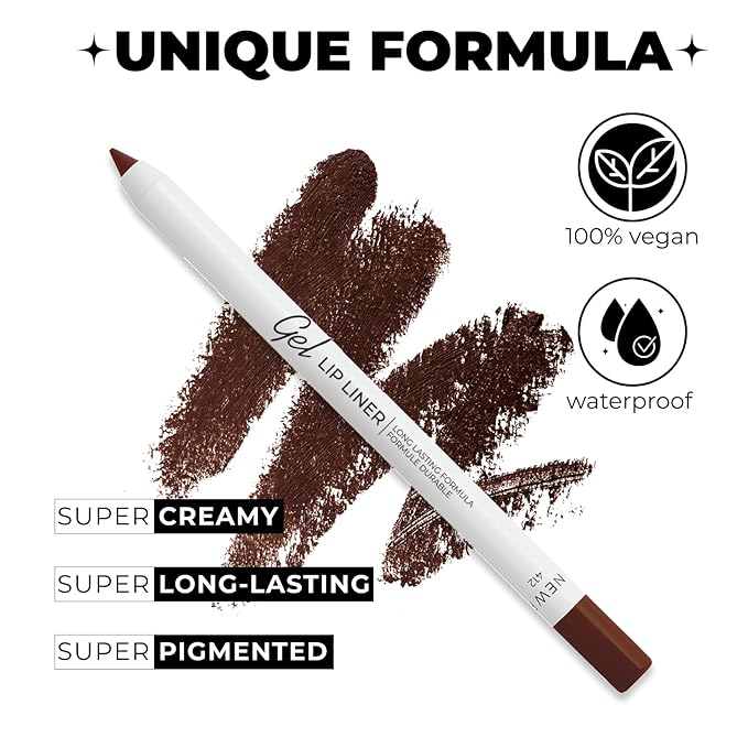 Matte Gel Lip Liner Pencil | Weightless & CreamyTexture - Sharpenable - Longwear & Waterproof - High Pigmented & Flawless Finish - Cruelty-free & Paraben-Free - 412, 1,7g/0.05oz. (Spicy Nude)