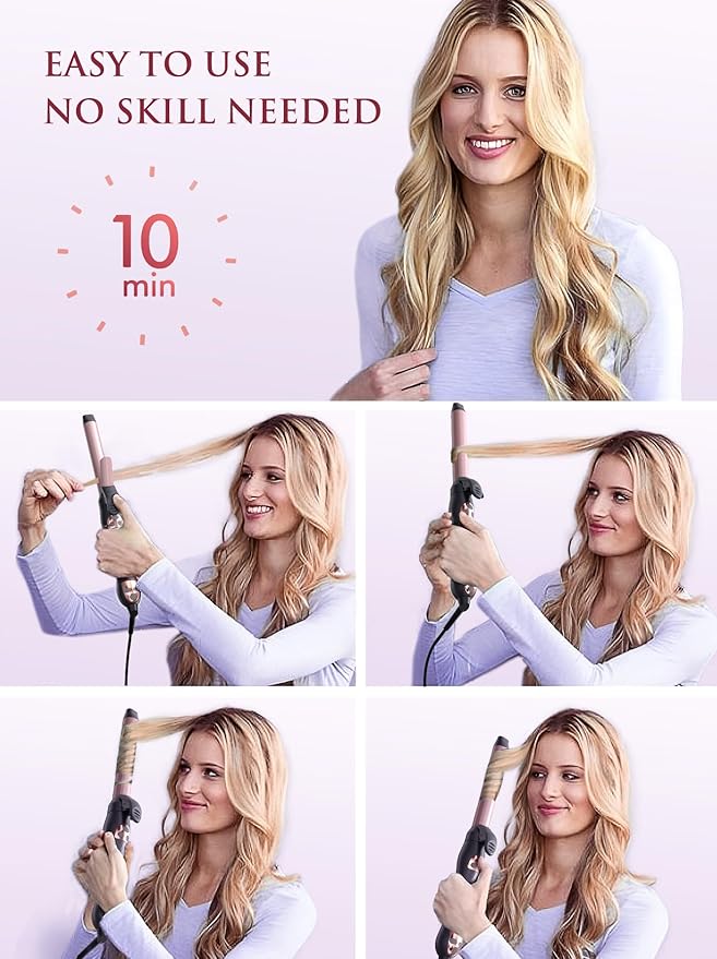 LANDOT Automatic Rotating Curling Iron: Easy-to-Use Ceramic Curling Wand 1 inch for Salon-Worthy Curls & Waves - Quick Heat & Adjustable Temp for All Hair Types