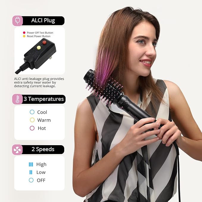 7-in-1 Air Wrap Hair Styler, Fast Drying Blow Dryer & Curling StylingTool, Hot Air Styler No Heat Damage, Hot Air Styler Wrap for Curling Volumizing Straightening Styling（Pink）