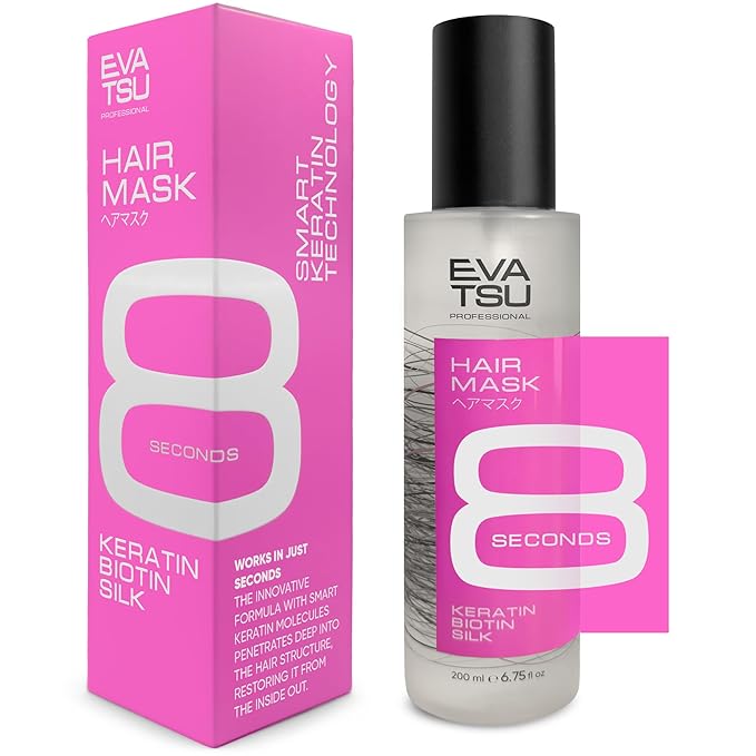 8-Second Hydrating Hair Mask Spray - Rinse-Out Deep Keratin Treatment for Dry, Damaged, Frizzy, & Color-Treated Hair – Anti-Frizz Detangler for Silky, Glossy, Smooth Results, 6.75 oz.