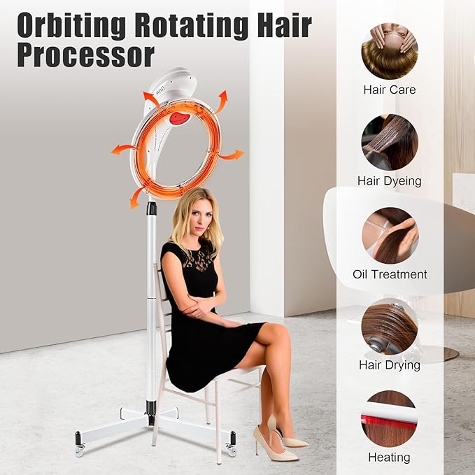Multifunction Stand Hair Dryer, 950W Free-Stand Hair Dryer Color Processor Drying Perming Machine Orbiting Rotating Hair Perm Salon Styling