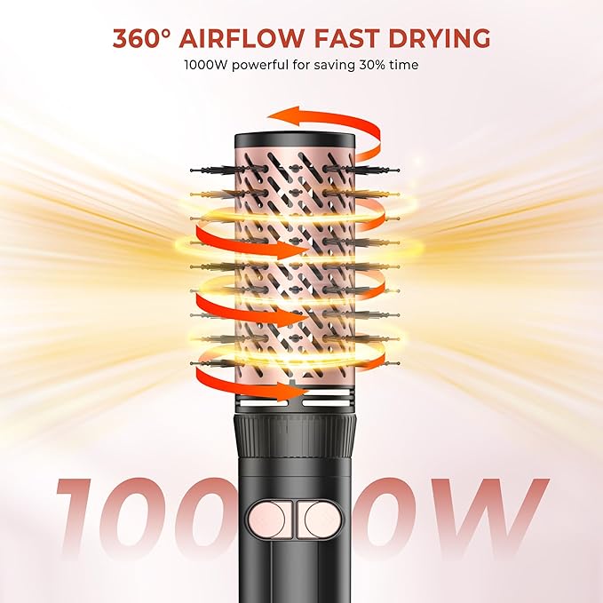 Rotating Hair Dryer Brush, 4 in 1 Round Hot Air Spin Brush Set, Volumizer Blow Dryer Brush with 2 Brushes (2" & 1.5"), Straightener and Concentrator (Rose-Gold)