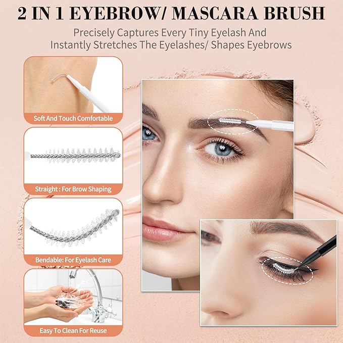 120Pcs Eyebrow Brush With Cap, Brow Lamination Supplies, Micro Brush And Comb Spoolies for Eyelash Extensions (Black, White)