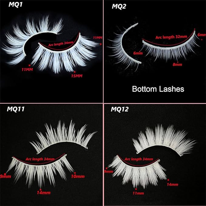 White Eyelashes Halloween & Easter Cosplay White Lashes Thick Fluffy 15MM Can Be Trimmed Fake Eye Lashes Extension Tool Costume Party False Eyelashes Stage Performance (MQ1-5Pairs)