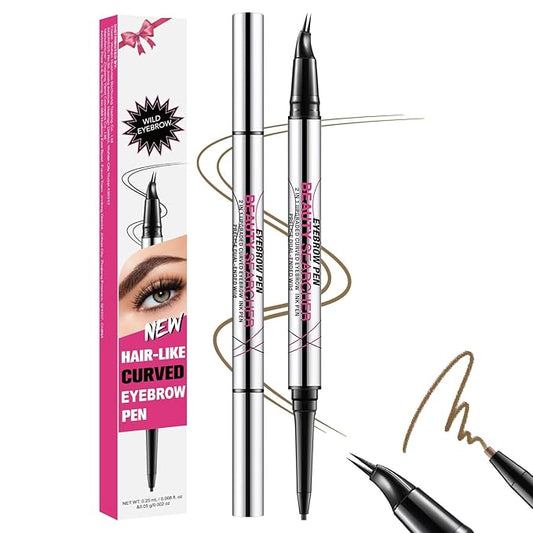 Curved Eyebrow Pen, Eyebrow Pencil Dual-Ended with 2-Fork Tip for Women, Effortlessly Creates Natural Hair-Like Brows, Lasts All-Day Waterproof & Smudge-Proof Formula (#1 LIGHT BROWN)