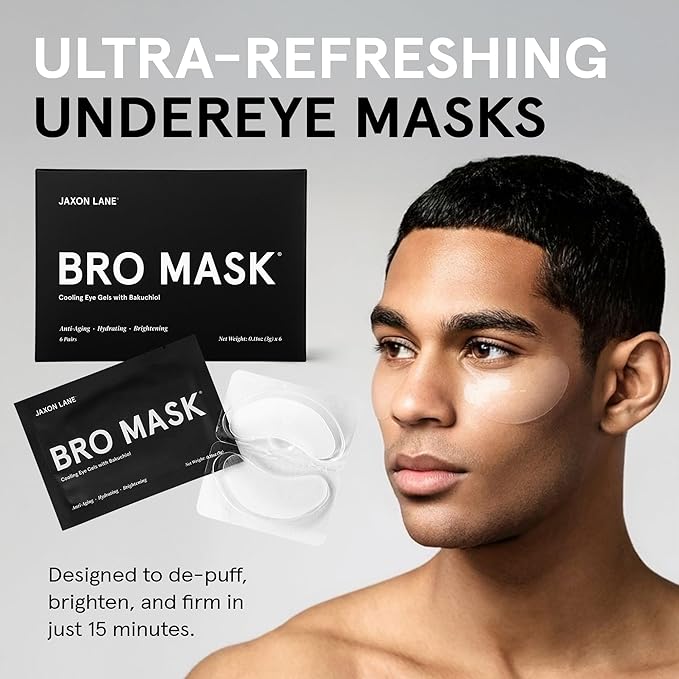 BRO MASK Under Eye Patches for Men with Hydrogel (6 x 2 pack) - Anti-Aging Korean Eye Masks for Dark Circles and Puffiness - Puffy Under Eye Treatment - Perfect Skin Care for Men