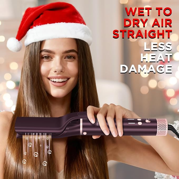 7-in-1 Hot Air Styler, Dual Voltage MaxAIR 2.0 Multi-Styler Set, High Speed Hair Dryer Brush with Air Hair Straightener, 1.1 Inch Auto-Wrap Curlers, 110,000RPM, Christmas Edition, Jasper Plum