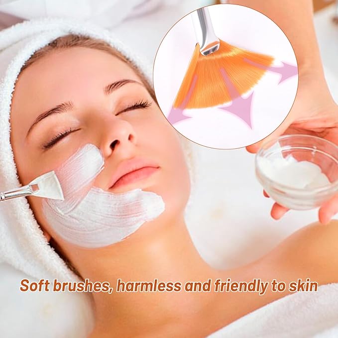 20 Pieces Fan Brushes Facial Applicator Brush Soft Makeup Mask Acid Applicator Brush Esthetician Cosmetic Brush for Mud Cream, Makeup Peel (White and Yellow)