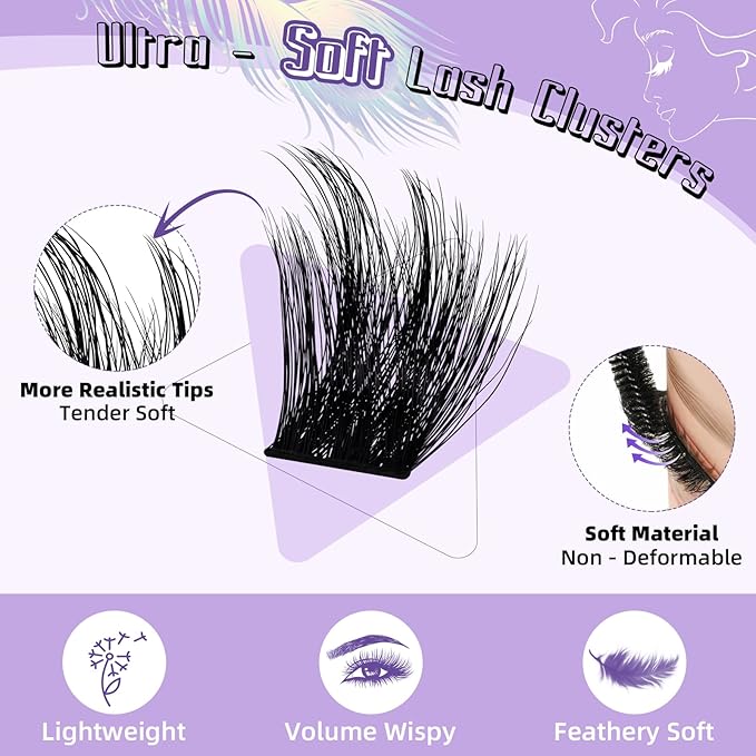 B&Q Lash Extension Kit F03 Eyelash Extension Kit 144 PCS Ultralight Eyelash Clusters Lash Clusters Kit 8-18MIX DIY Ultra-Soft False Eyelashes at Home with Lash Applicator Tools (Kit，F03)