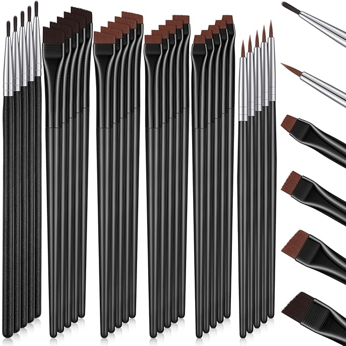 30 Pcs Eyeliner Brush Set Gel Angled Eye Liner Fine Flat Slanted Eyebrow Brushes Thin Makeup Tool for Women Girls Salon Beauty Cosmetic Esthetician Supplies