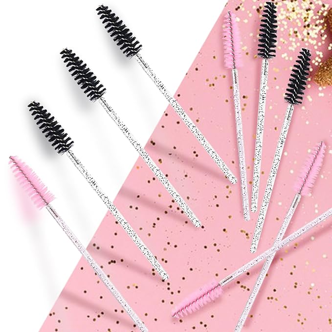 200 Pcs Disposable Mascara Wands,Lash Spoolies Crystal Eyebrow Spoolies Brush Eyelash Applicator Tool Spoolies for Eyebrow,Used for Eyelash Extension Eyebrows Cosmetics(Black and Pink)
