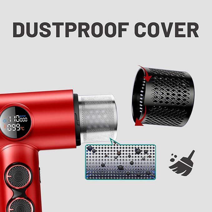 VGR 401 Negative Ionic Hair Dryer, Professional BLDC Motor Blow Dryer for Fast Drying, LED Display Low Noise Thermo and RPM-Control Hairdryer, Travel with Magnetic 1 Diffuser & 2 Nozzle, Red