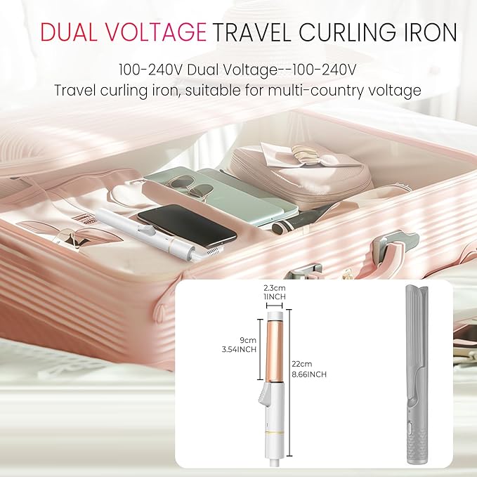 Ukliss Mini Travel Curling Iron 1 Inch, Dual Voltage 110-240V, 30s Fast Heating & Ionic Ceramic, Portable Hair Curler with Case, Perfect for Short to Medium Hair, Frizz-Free Curls (White)