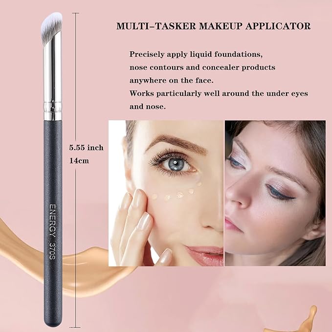 ENERGY Angled Concealer Brush Under Eye Small Nose Contour Brush for Liquid Foundation Cream Concealer Setting Powder Highlighter Blending Buffing Synthetic Vegan Face Brush
