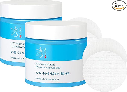 Sooryehan Hyobidam Water-Spring Hyaluronic Acid Pad (10.82fl oz, Pack of 2) - Gentle Daily Facial Toner Cotton Rounds for Soothing, Moisturizing, Exfoliating. Ginseng, Green Tea.