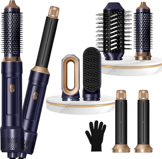 6 in ONE Blow Dryer Brush, Curling Wand Hair Styling Tools Set, Ionic Hot Air Hair Dryer, Massage Oval Hair Dryer, Left&Right Hair Curlers 100-120V