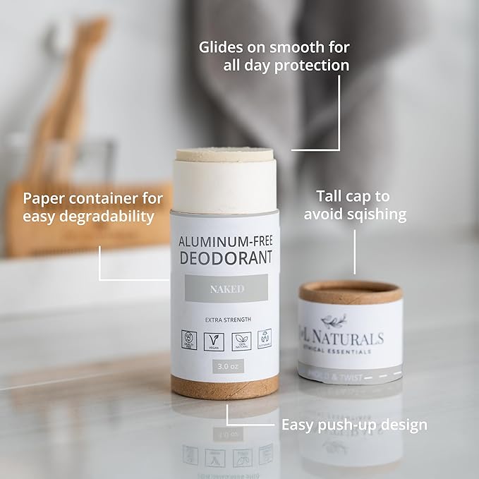 J&L Naturals Aluminum Free Deodorant for Men & Women | 100% Natural Ingredients With Coconut Oil, Shea Butter, & Essential Oils | Sustainable, Eco-Friendly (Naked (Unscented), 3.0 Oz (Pack of 4))