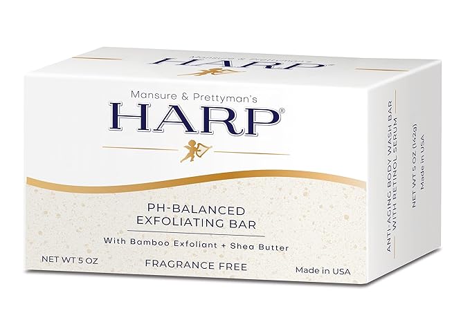 HARP® Exfoliating Body Wash Bar – pH Balanced Syndet Cleanser with Bamboo Powder, FRAGRANCE-FREE, Soap-Free & No Lye, Non-Comedogenic, Gentle Exfoliation for Smooth Skin, 5 oz