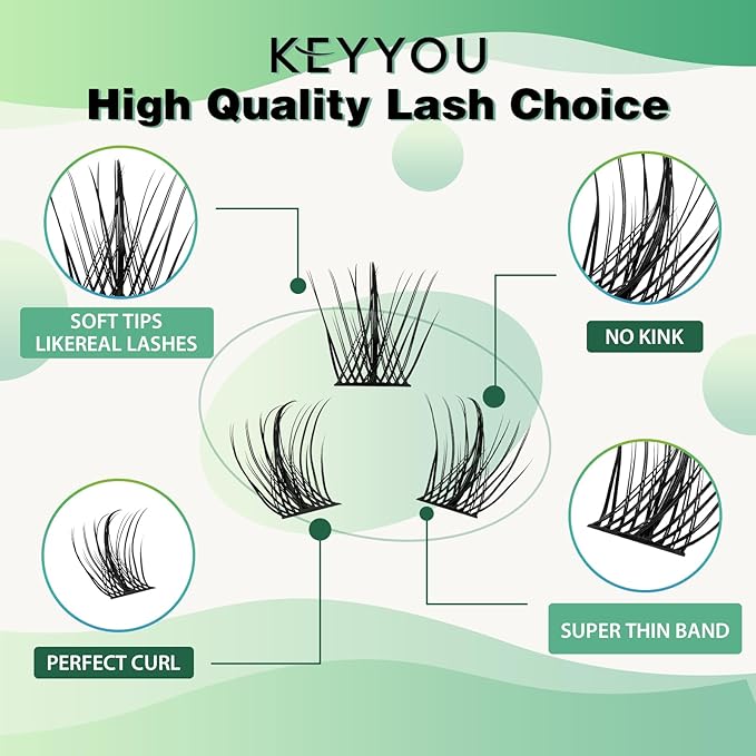Lash Clusters,96 Pcs Cluster Lashes D Curl 16mm DIY Lash Extensions Eyelash Clusters,KEYYOU Volume Wispy Individual Lashes Soft&Comfortable Easy DIY at Home(Y09,D-16mm)