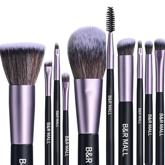 B&R MALL Premium Makeup Brush Set with LED Mirror – Supper soft Brushes for Flawless Foundation, Concealer, Eyeshadow & More | Lightweight, Versatile, Perfect for On-the-Go Touch-Ups (Purple Black)