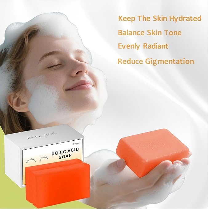 Kojic Acid Soap Bars with Retinol, Collagen, Vitamin C, Fresh Orange Scent for Face and Body, Moisturizes, Smooth and Evenly Radiant (2 Pack)