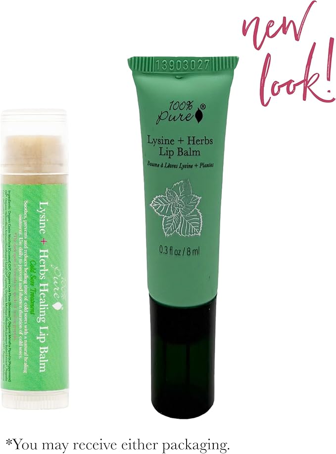 100% PURE Lysine + Herbs Healing Lip Balm Natural Soothing Nourishment for Sore, Cracked, Chapped,or Irritated Lips - Natural Dry Lip Hydration Therapy for Women & Men