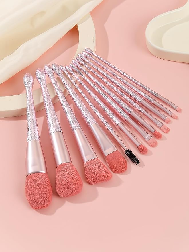 BRUSH ARTIST 12 PCs Premium Synthetic Pink Makeup Brush Set with Makeup Bag Face Powder Brush, Contour Brush, Blush Brush, Eyeshadow Brush, Eyebrow Brush, Concealer Brush Travel Size