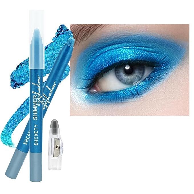 Navy Blue Eyeshadow Stick, Blendable Creamy Eyeshadow Eye Brightener Stick, Waterproof Eyeshadow Pencil Long Lasting Crayon, Smooth Shimmer Eye Shadow Highlighter Eye Liner Makeup.#8 navy blue shimmer