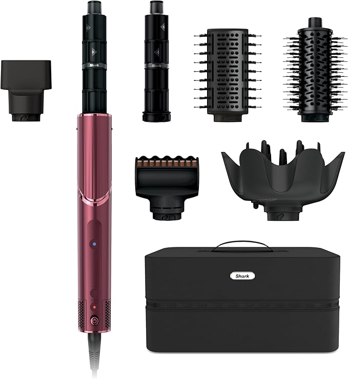 Shark FlexStyle Air Styling & Drying System, Powerful Hair Dryer Brush & Multi-Styler with Auto-Wrap Curlers, Diffuser, Paddle Brush, Round Brush, Concentrator Attachment, Black Cherry, HD457CR