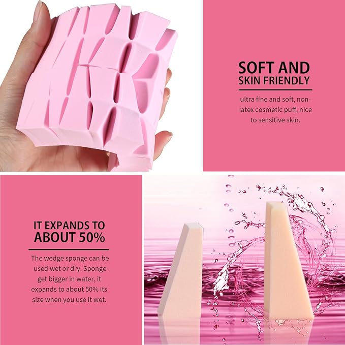 Teenitor 48 Pieces Makeup Sponge Blender For Face Curve Blending, Latex Free Small Wedge Shaped Smooth Apply Beauty Sponge Applicator For Liquid Cream Foundation Halloween Costume Festival Makeup