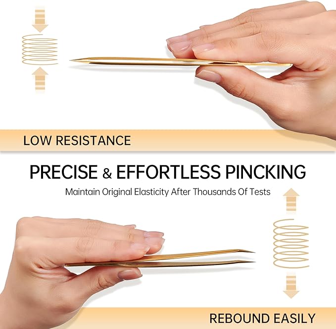 MGER Lash Tweezers for Eyelash Extension-Professional Lashing Tweezers for Mega Volume Mink Eyelashes Extensions Applying, Gold tweezers